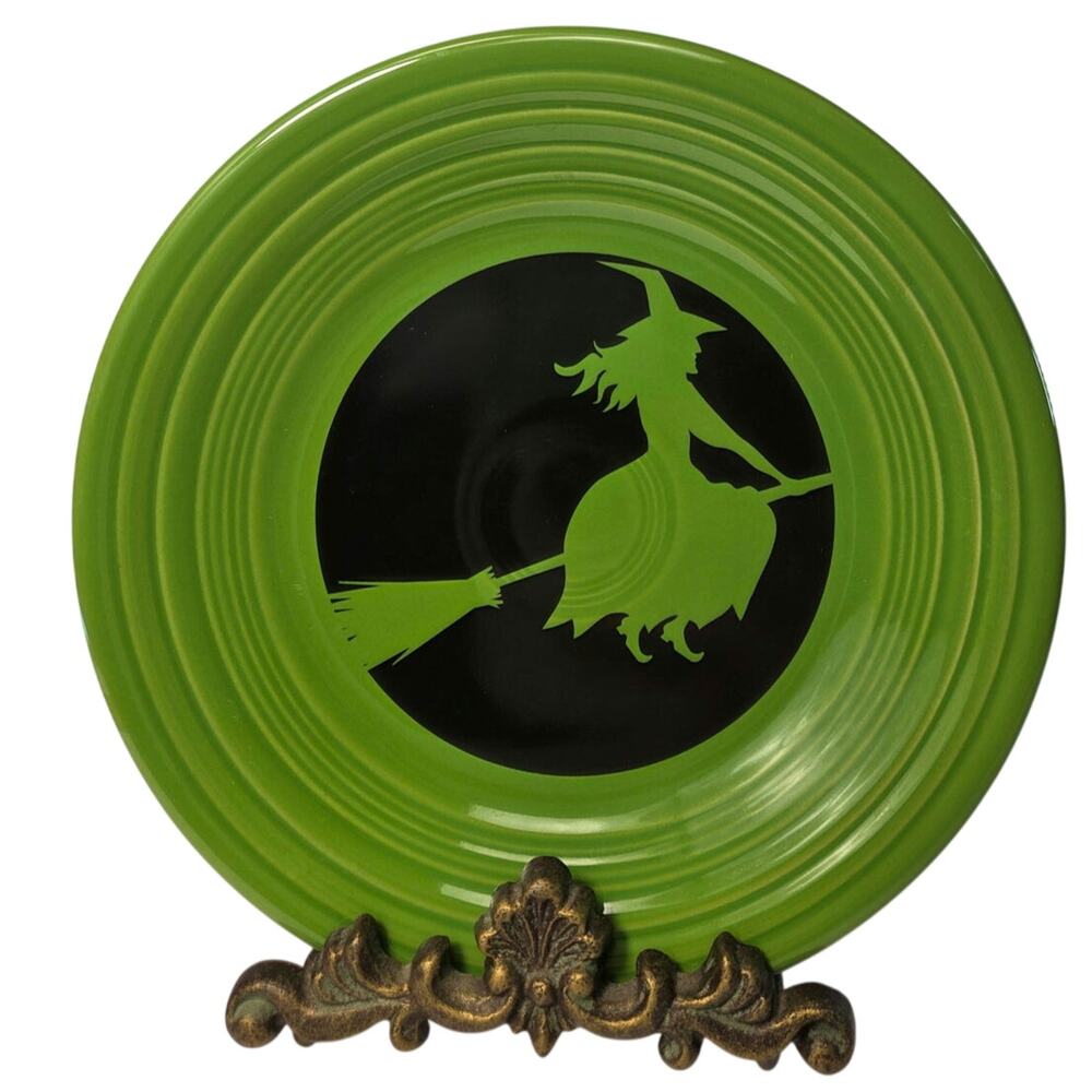 Fiesta Ware Retired Shamrock Green Moonlit Witch 9” Luncheon Plate Halloween